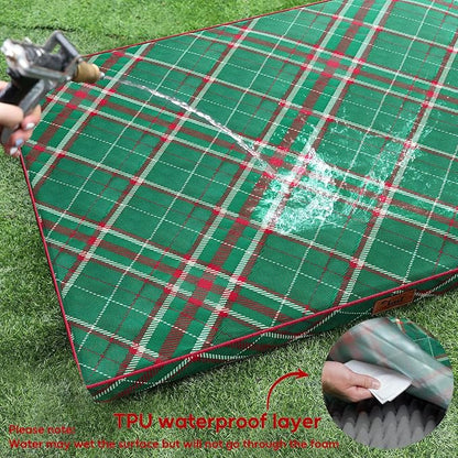 Christmas Orthopedic Dog Bed for Large Dogs, Big Waterproof Dog Bed Washable Pet Bed for Large Sized Dogs with Egg Crate Foam Pet Bed Mat, Removable Oxford Cooling Cover, Plaid