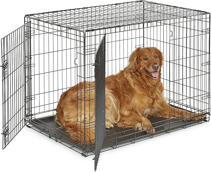 Midwest Homes for Pets 42-Inch New World Crate for Large Breeds, 71-90 lbs, Double Door Folding Dog Crate, Leak-Proof Tray & Secure Latches, Portable, Durable & Easy to Assemble