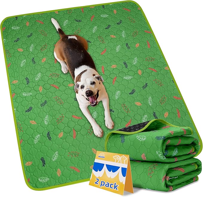 Sunheir Washable Pee Pads for Dogs 2-Pack Reusable Puppy Pads Pet Training Pads, Waterproof Dog Pee Pads for Crate, Whelping Pad, Non-Slip Protects Against Urine Leakage (Leaves - Green, 31x36)