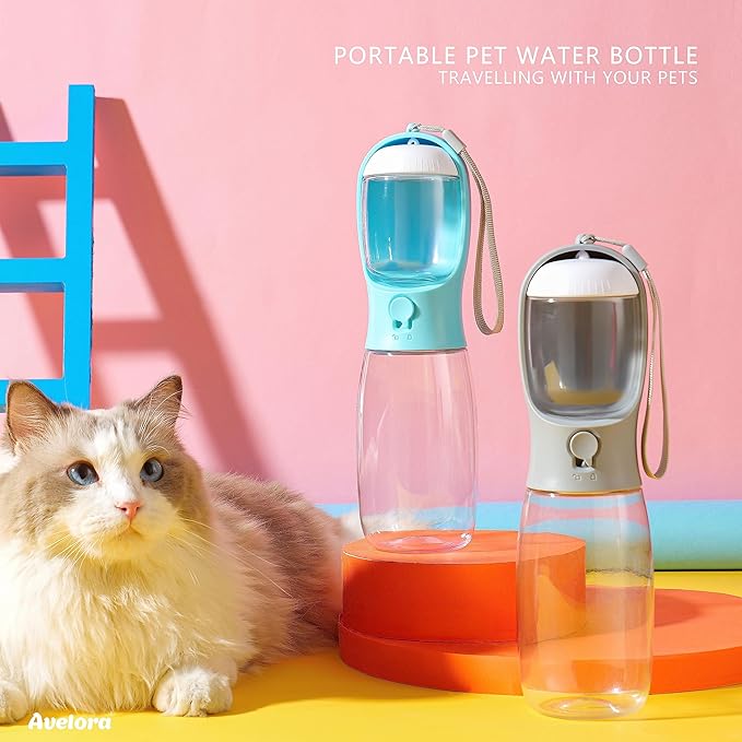 Dog Water Bottle with Food Container, Portable Leak Proof Pet Water Dispenser for Walking Hiking Travel, Puppy Essentials Accessories for Small Large Dogs, Dog Gifts (10oz/15oz/19oz)