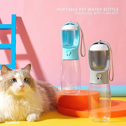 Dog Water Bottle with Food Container, Portable Leak Proof Pet Water Dispenser for Walking Hiking Travel, Puppy Essentials Accessories for Small Large Dogs, Dog Gifts (10oz/15oz/19oz)