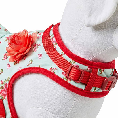Blueberry Pet Soft & Comfy Spring Scent Inspired Floral No Pull Mesh Puppy Dog Costume Harness Dress, Turquoise, Chest Girth 14"-16", X-Small, Adjustable Harnesses for Dogs