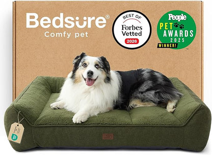 Bedsure SupportMax™ XL Orthopedic Dog Beds Large Sized Dog - As Seen on TV Extra Thick Supportive Dogs Couch with Waterproof Washable Cover, Extra Large Comfort Pet Sofa with Soft Sherpa, Green