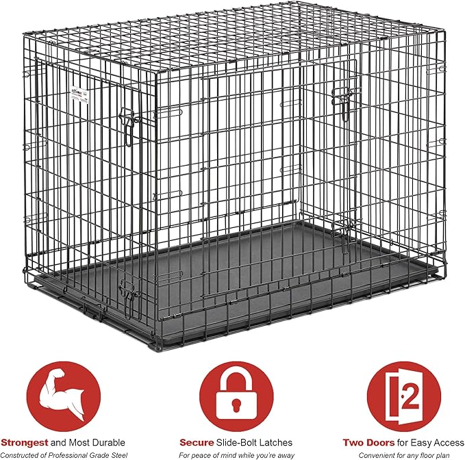 MidWest Homes for Pets Ultima Pro Heavy-Duty 42-Inch Dog Crate, Ultra-Strong Steel Double Door Pet Cage for Large Breeds, Accessories Included