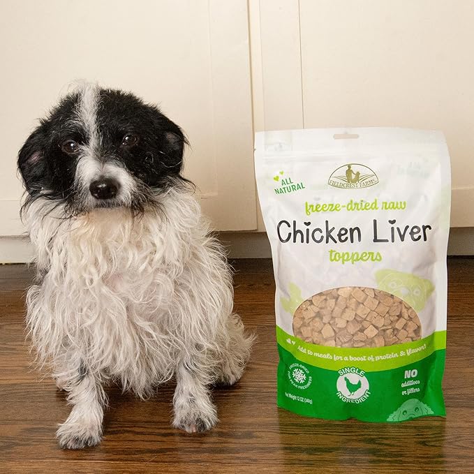 Fieldcrest Farms Freeze-Dried Chicken Liver Dog Food Topper or Treat, 100% Single Ingredient Chicken Liver, High-Protein, Raw & Grain-Free, 12 oz