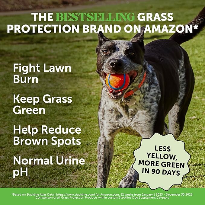 Grass Green Dog Urine Neutralizer for Lawns - Stops Yellow Burn Spots & Brown Grass - Lawn Saver Supplement with dl-Methionine, Probiotics & Digestive Enzymes - Green Grass Chews (Turkey, 90 Ct)