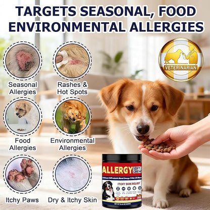 Dog Allergy Chews for Itchy Skin Relief – Dog Allergy Itching Skin Relief & Immune Support Anti Itch Probiotics for Yeast, Itchy Skin and Itchy Ears – Gut & Immune Support, 200 Chews