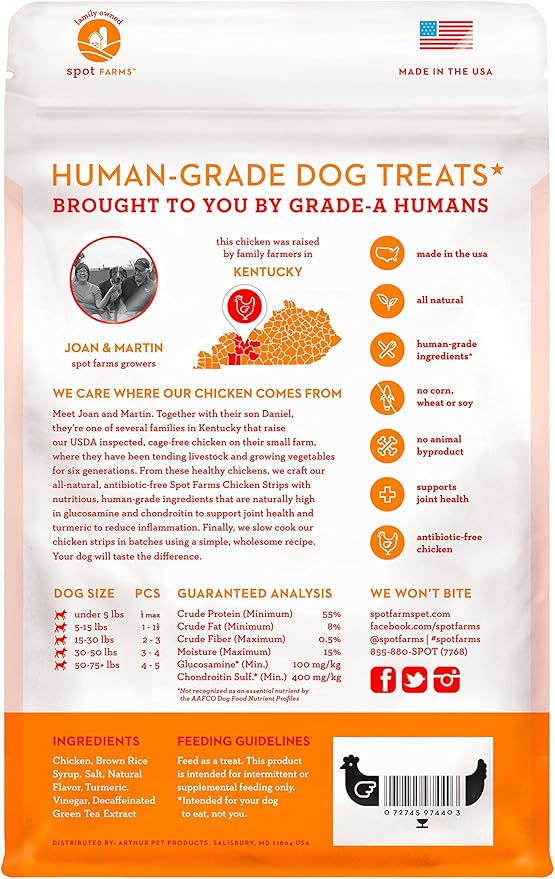 Spot Farms All Natural Human Grade Dog Treats, Chicken Strips with Glucosamine and Chondroitin, 12.5 Ounce