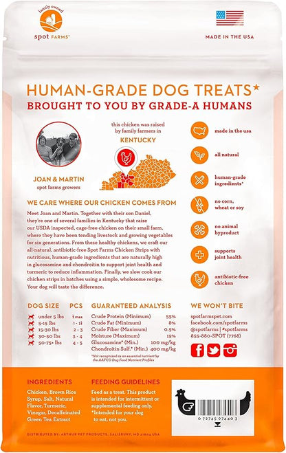 Spot Farms All Natural Human Grade Dog Treats, Chicken Strips with Glucosamine and Chondroitin, 12.5 Ounce
