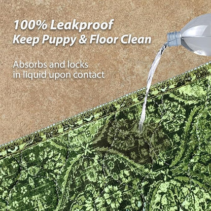 nunubaby Washable Pee Pads for Dogs, Stylish, Non-Slip and Leak-Proof Pee Pads. Reusable Potty Pads for Dogs for Crates and Floors.(Green/Multi, 36" x36" )