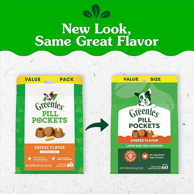 Greenies Pill Pockets for Dogs Large Size, Dog Treat Pouch for Capsule Medication, Cheese Flavor, 15.8 oz. Pouch