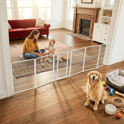FXW Dog Gate Extra Wide Designed for Indoor Use, Adjustable Width Up to 165-inch Wide (40" H 6 Wire Panels for Medium and Large Dogs), White