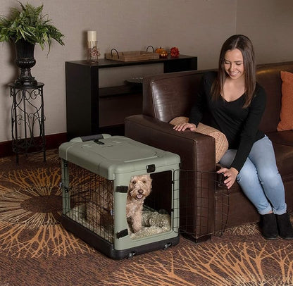 Pet Gear “The Other Door” 4 Door Steel Crate with Plush Bed + Travel Bag for Cats/Dogs, Sage, 27 Inch, (PG5927BSG)