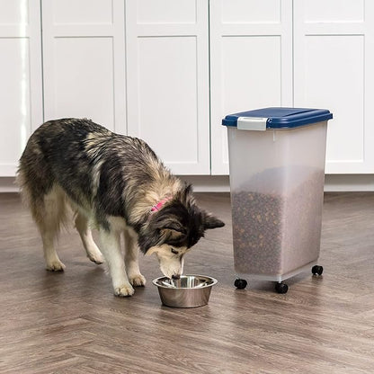IRIS USA Dog Food Storage Container 38 lb, Airtight Large Pet Food Storage Bin with Wheels, for Dog Cat Bird Chicken Food, Holds Up to 38 Lbs, Keep Fresh, BPA Free, Made in USA, Navy