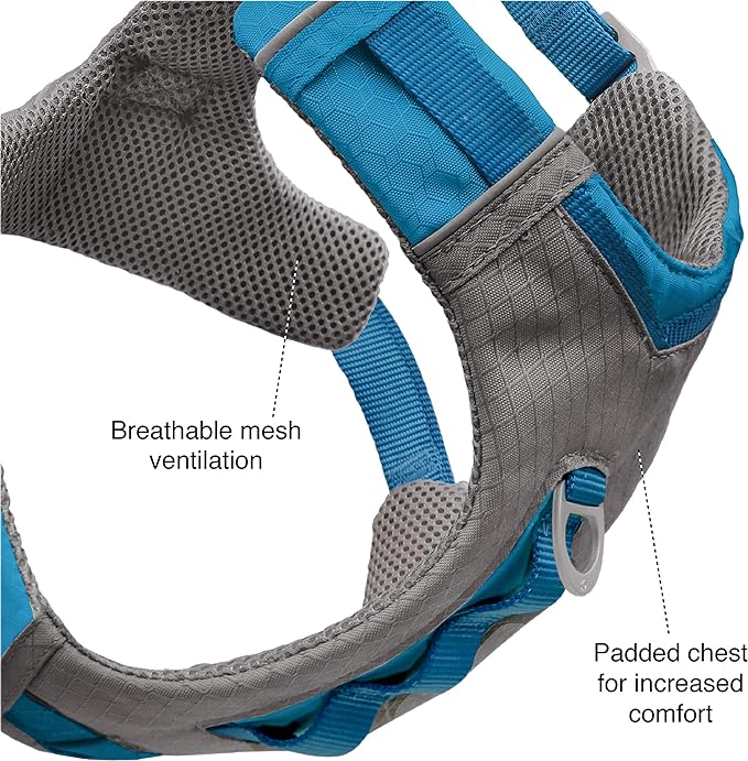 Kurgo Journey Air Dog Harness - Secure Fit for Active Dogs - Padded Chest - Lightweight Ripstop Fabric - Breathable Mesh - Reflective Trim - Back Assist Handle - Black - X-Small