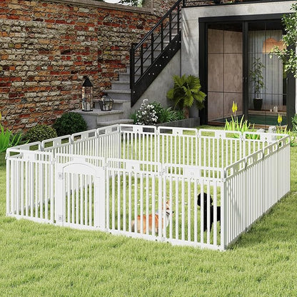Giantex 16 Panel Dog Playpen, 32'' Tall Plastic Pet Fence with Lockable Door, Indoor Outdoor Portable Dog Exercise Pen for Small Medium Dogs, Expandable & Configurable into Square or Rectangle