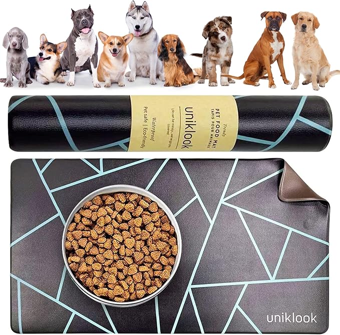 Pet Placemat, Dog Cat Food Water Bowls Mat Feeding Station Pet Safe 28" X 16.5" Waterproof Easy to Clean Dog Modern Designs Boho Uniklook