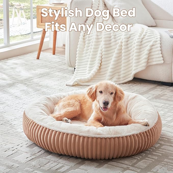 36 inches Donut Dog Bed for Large Dogs - Calming Round Pet Bed with Removable Cover,Washable Milk Plush Faux Fur, Fits Pets up to 80 lbs(Mocha,Large)