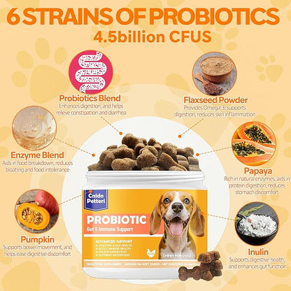 Probiotics for Dogs,6 Digestive Probiotics & 6 Enzymes for Gut Health,Digestion & Gut Support,Helps Diarrhea, Yeast Infection, Upset Stomach,Allergies & Immune System Suppor-300Chews