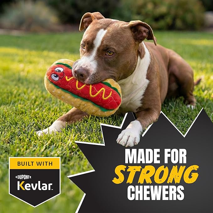 Bite Force - Durable & Strong Dog Toy Wieny Wiggle with Squeaker, Kevlar-Reinforced Seams for Aggressive chewers- red.