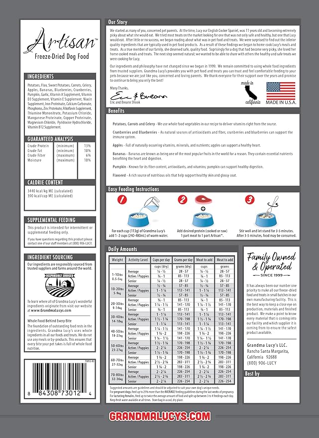 Grandma Lucy's Artisan Pre-Mix Dog Food, Grain Free and Freeze-Dried - 3Lb Bag