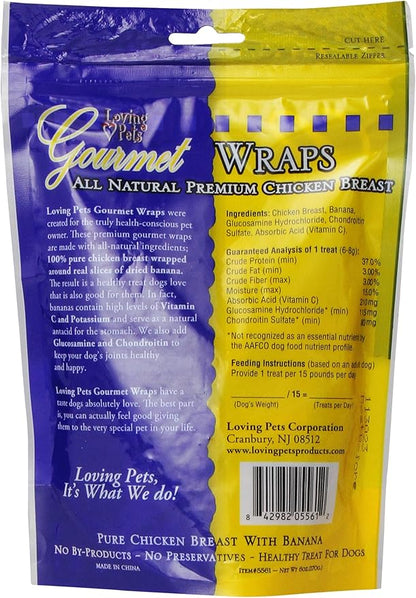 Loving Pets Gourmet All Natural Premium Banana and Chicken Wraps with Glucosamine and Chondroitin, Dog Treats, 6oz