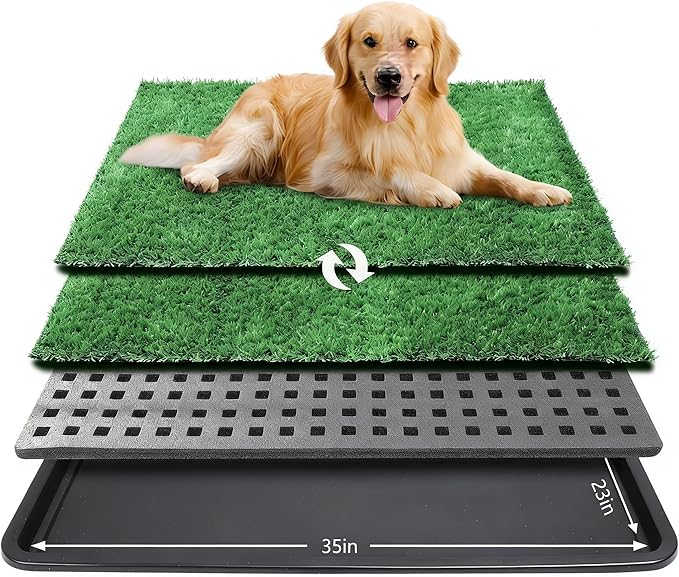 ondware Dog Grass Pad with Tray,35x23in Dogs Potty Tray with 2-Pack Upgraded Replacement Artificial Grass,Dog Litter Box for Pet Training,Indoor Portable Pottys Pet Toilet