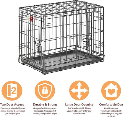 MidWest Homes for Pets 24-Inch LifeStages Crate for Small Breeds, 12-20 lbs, Double Door Folding Dog Crate with Divider Panel, Leak-Proof Tray & Secure Latch, Heavy-Duty & Easy to Assemble