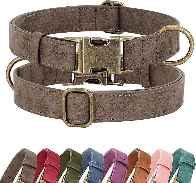Didog Soft PU Leather Dog Collar, Stylish Quick Released Dog Collar for Large Dogs, Easy Clean Adjustable Pet Collar for Daily Walking, Brown, L Fit 16-22" Neck