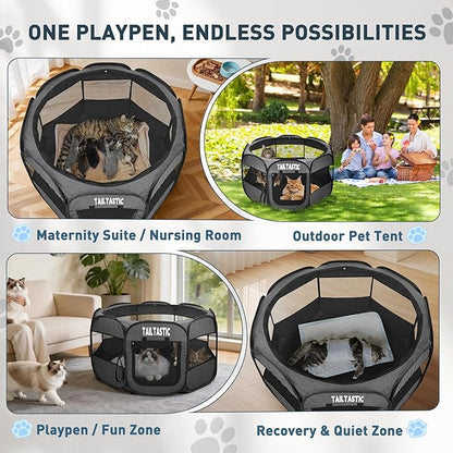 Portable Pet Playpen for Small Dogs & Cats, Foldable Puppy Safety Pen with Removable Zipper Top, Breathable Mesh Dog Delivery Room, Indoor Isolation Cage for Kittens/Rabbits (Dark Grey, Small)