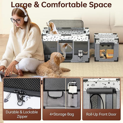 Portable Cat Playpen, Pet Dog Playpen, Kitten Puppy Play Pen for Indoor/Outdoor, Collapsible Cats Cages Enclosed Tent with Carrying Case, PVC Pipe Frame, 600D Oxford, 39" x 24" x 22"