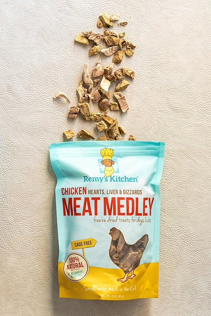 Freeze Dried Dog & Cat Treats – Turkey Hearts & Chicken Medley, Single Ingredient, All-Natural, USA Made, Human-Grade, Grain-Free, 3 oz (2-Pack)