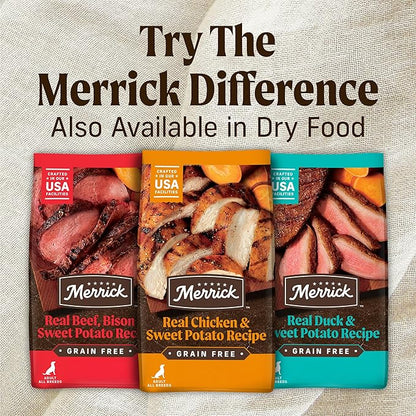 Merrick Grain Free Premium and Natural Canned Dog Food, Soft & Healthy Poultry Free Wet Recipe, Real Beef Lamb and Bison - 12.7 oz. Cans, (Pack of 24)