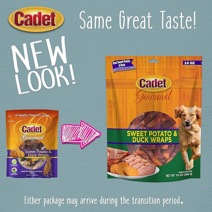 Cadet Gourmet Sweet Potato & Duck Wraps Limited-Ingredient Dog Chews, Healthy and Natural Training Treats for Small and Large Dogs, 14 oz