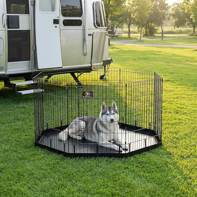 PJYuCien Dog Playpen with Bottom Pad - Metal Foldable Exercise Pen, 8 Panels 36" H x 24" W Indoor Outdoor Pet Fence Puppy Crate Kennel, Black