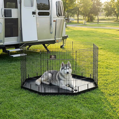 PJYuCien Dog Playpen with Bottom Pad - Metal Foldable Exercise Pen, 8 Panels 36" H x 24" W Indoor Outdoor Pet Fence Puppy Crate Kennel, Black