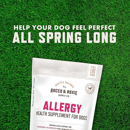 Rocco & Roxie Dog Allergy Relief Chews with Omega 3 for Dogs, Probiotics for Itching Skin, Stop Paw Licking, Fish Oil Skin and Coat Supplement, Anti-Itch, Pet Itchy Allergies and Immune Support, 60ct