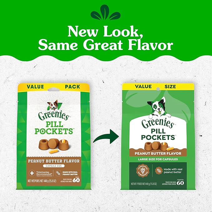 Greenies Pill Pockets for Dogs Large Size, Dog Treat Pouch for Capsule Medication, Peanut Butter Flavor, 15.8 oz. Pouch