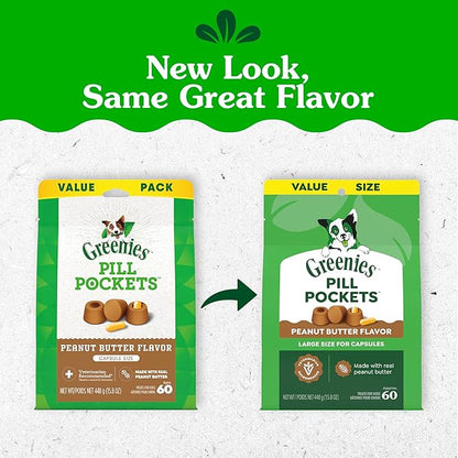 Greenies Pill Pockets for Dogs Large Size, Dog Treat Pouch for Capsule Medication, Peanut Butter Flavor, 15.8 oz. Pouch