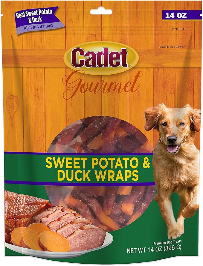 Cadet Gourmet Sweet Potato & Duck Wraps Limited-Ingredient Dog Chews, Healthy and Natural Training Treats for Small and Large Dogs, 14 oz