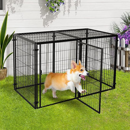 XPIY Large Dog Crate – Metal Kennel for Medium and Small Dogs, Safe Indoor & Outdoor XL Big Puppy Cage, Pet Playpen Yard, Dog Fence Playpen Easy Assembly (Black(No mat), 59Inch(No mat))