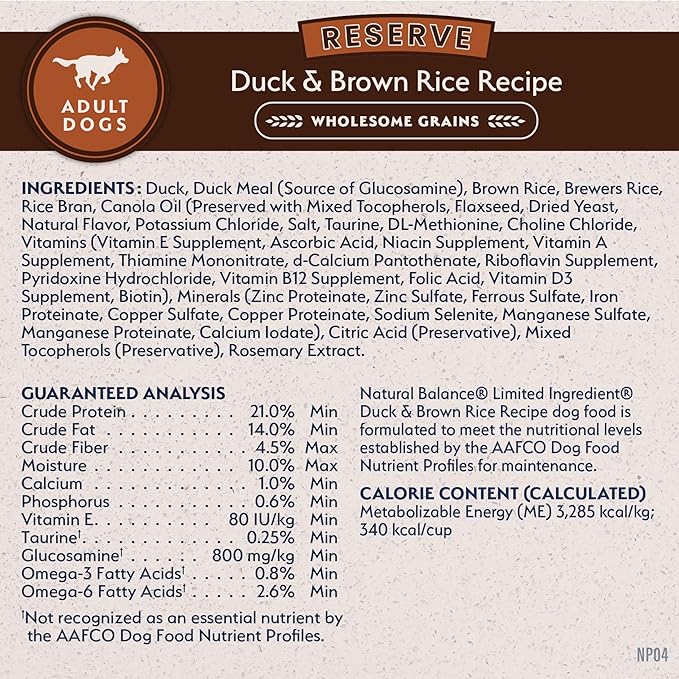 Natural Balance Limited Ingredient Adult Dry Dog Food with Healthy Grains, Reserve Duck & Brown Rice Recipe, 12 Pound (Pack of 1)