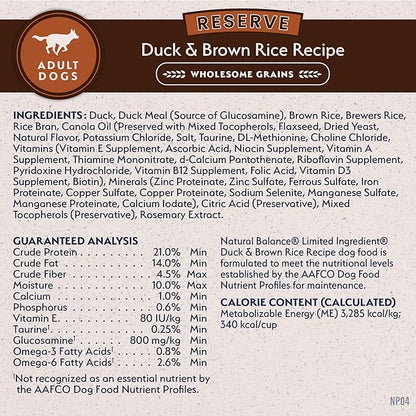 Natural Balance Limited Ingredient Adult Dry Dog Food with Healthy Grains, Reserve Duck & Brown Rice Recipe, 12 Pound (Pack of 1)