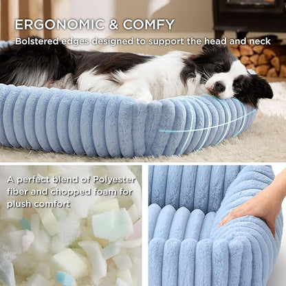 Bedsure ComfyFleece™ Washable Dog Bed for Extra Large Dogs - Cute Furry Puppy Beds, Rectangle Orthopedic XL Pet Beds with Removable Zipper Cover, 43x30x8inches, Blue