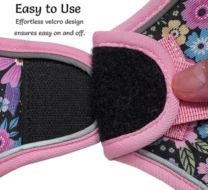 Mihqy Step in Dog Harness and Leash Set, Reflective Adjustable No Pull Dog Harness for Extra-Small/Small Dogs Puppy and Cats, Soft Padded Mesh Vest Harnesses for Girl and Boy Pets(Pink Floral,XXS)