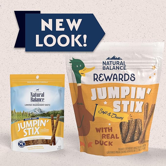 Natural Balance Limited Ingredient Rewards Jumpin' Stix, Grain-Free Dog Treats for Adult Dogs of All Breeds, Duck Recipe, 4 Ounce (Pack of 2)