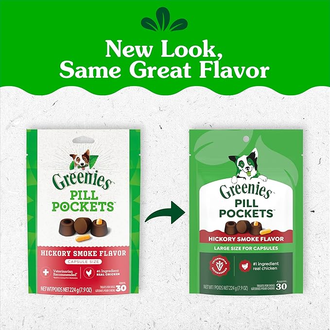 Greenies Pill Pockets for Dogs Large Size, Dog Treat Pouch for Capsule Medication, Hickory Smoke Flavor, 7.9 oz. Pouch