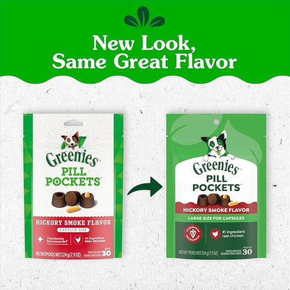 Greenies Pill Pockets for Dogs Large Size, Dog Treat Pouch for Capsule Medication, Hickory Smoke Flavor, 7.9 oz. Pouch