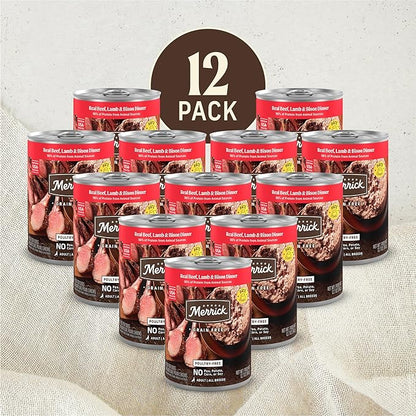 Merrick Grain Free Premium and Natural Canned Dog Food, Soft & Healthy Poultry Free Wet Recipe, Real Beef Lamb and Bison - 12.7 oz. Cans, (Pack of 24)