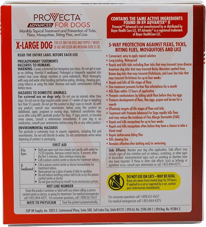 Provecta® Advanced for Extra Large Dogs (Over 55 lbs) Flea and Tick Topical Treatment, 4-Month Supply